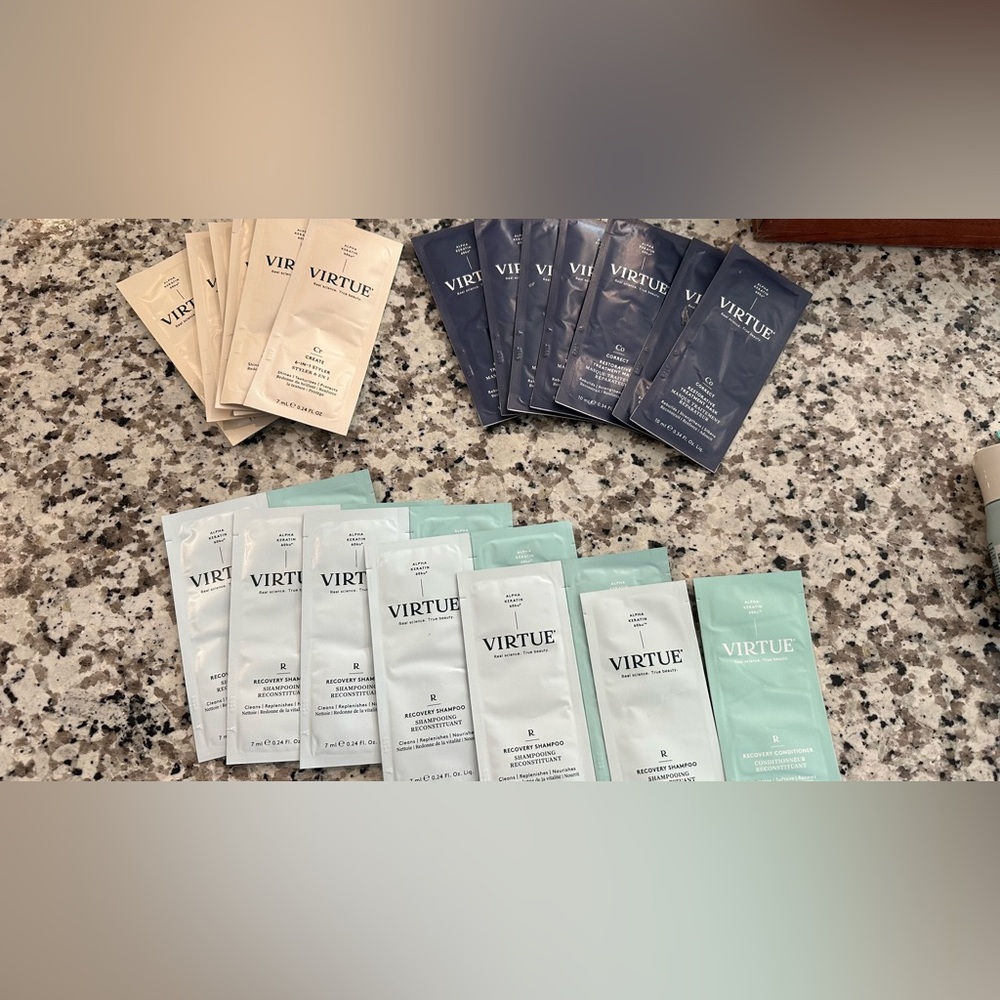 Virtue recovery, shampoo, and conditioner, create 6in1 styler samples travel